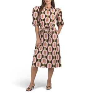 ELIZABETH JAMES THE LABEL Link Short Sleeve Geo Print Midi Dress